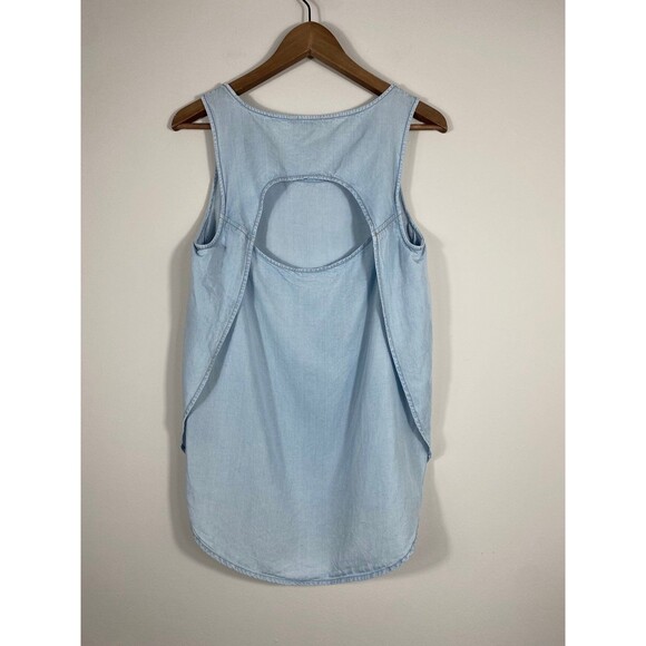 Express Light Blue Chambray Sleeveless Tank Top with Open Back Detail Size Small - Picture 2 of 5